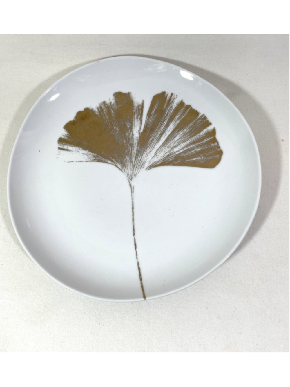 West Elm Metallic Ginkgo Leaf Salad Plate Dinnerware 8-1/2" Porcelain